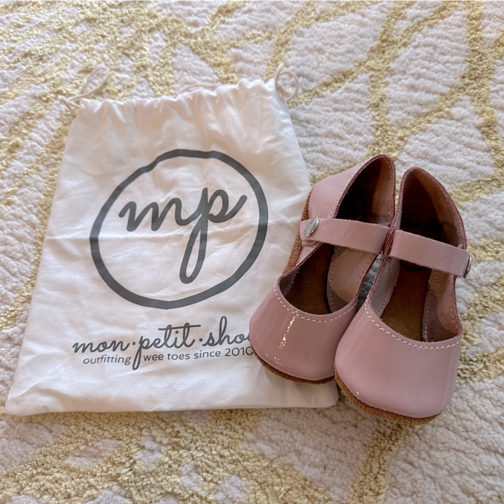 Mon Petit PATENT BLUSH Pink Size 4 Mary Janes Mon Soft Soled Baby Shoes‎
